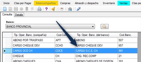 Carga/Tipo Operación Bancaria