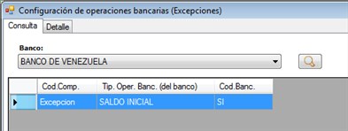 Carga/Tipo Operación Bancaria Excepciones