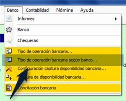 Menú Banco/Tipo Operación Bancaria