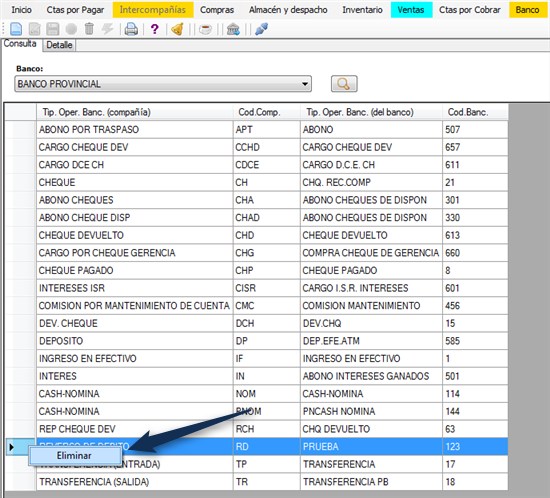 Carga/Tipo Operación Bancaria